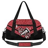 OMFUNS Cheerleading Kids Overnight Duffel Bags for Girls Red Glitter Sport Gym Bag Duffel Bag for Travel Weekender Practice Gymnastics Ballet School Gym Sleepover Bag