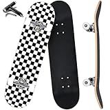 ANYFUN Pro Complete Skateboards for Beginners Girls Boys Kids Youths Teens Adults 31"x8" Skate Boards 7 Layers Canadian Maple Double Kick Deck Concave Longboard (Checkerboard)