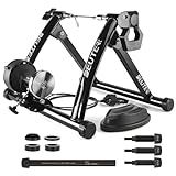 Bike Trainer, Magnetic Bicycle Stationary Stand for Indoor Exercise Riding, 26-29" & 700C Wheels, Quick Release Skewer & Front Wheel Riser Block Included (BK+ Thru AXLE)