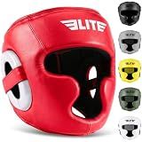 Elite Sports Boxing Headgear Men, Boxing Head Guard Sparring Gear, MMA Headgear Kickboxing Muay Thai Training Helmet, Protective Fighting Gear, Adjustable Face Protection (Red)