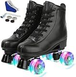Jessie Leather Roller Skates - Adjustable Four-Wheel Premium Skates for Women, Men, Boys & Girls (Flash Wheel, Women's 8/ Men's 6.5)