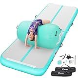 Inflatable Air Gymnastics Mat Training Mats 13ft and Air Roller 40x23.6inch with Electric Air Pump for Home Use Cheerleading Outdoor Training Park Yoga Water Beach (Green)