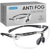 TICONN Anti-Fog Safety Glasses for Men and Women, ANSI Z87.1 Scratch Proof Eye Goggles with Adjustable Arms and UV Protection (Clear, 1PK)