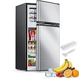 Electactic 2.5 Cu.Ft Mini Fridge with Freezer, Double-Door Compact Refrigerator, Adjustable Glass Shelves, Mechanical Thermostat & Leveling Feet, Space-Saving for Apartment/Dorm/Office, Silver