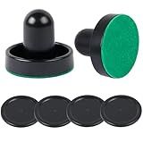 TOSAMZOO 1 Set Mini Air Hockey Pushers and Air Hockey Pucks Great Goal Handles Pushers Goal Handles Paddles Replacement Accessories - 2 Black Air Hockey Pushers and 4 Black Pucks (60mm)
