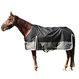 Equoray Equoray Horse Rug Fly Sheet Waterproof Rainproof Mosquito Repellent Breathable Turnout Blanket for Horses All Season Use - Multiple Sizes, Black Cutton