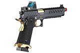 Lancer Tactical Knightshade Hi-Capa Gas Blowback Airsoft Pistol with Red Dot Reflex Sight (Black/Gold)