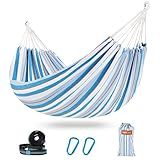 Lazy Daze Hammocks Extra Large Double Hammock, Portable Camping Hammock with Travel Bag & Tree Straps for Outdoor, Camping, Backyard, Patio, 550lbs Capacity, Blue & Light Gray