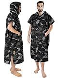 SUN CUBE Surf Poncho Changing Robe, Men Hooded Changing Towel, Camo Black | Thick Quick Dry Microfiber, Wetsuit Changing Towel, Surfing Beach Swim Outdoor Sports, Adult Wearable Poncho