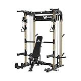 MAJOR FITNESS F22 Multi-Functional Power Rack—1600lbs Capacity All-in-One Squat Rack with Dual Pulley System for Home Gym Strength Training (Rack with WB, Khaki)