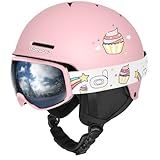 Odoland Kids Ski Helmet, Snow Helmet with Ski Goggles for Boys and Girls, Safety Youth Snowboard Sports Helmets and Goggles Set for Children Ages 6-14, Pink, XS