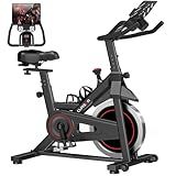 CURSOR FITNESS Exercise Bike, Stationary Bikes for Home, 300 LBS Capacity, Workout Bike with Silent Belt Drive, Indoor Cycling Bike with Extra Comfort Seat/IPad Mount/3 Bottle Holders