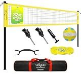 Volleyball Net Outdoor - Portable Volleyball Set for Backyard with Professional Volleyball Net, Wrap Yarn Volleyball and Pump, Boundary Line, Carry Bag (Classic Yellow)