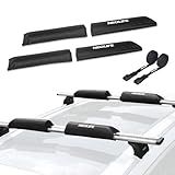 WONITAGO Soft Roof Rack Pads with Two 15 Ft Tie Down Straps for Surfboard, SUP Paddleboard, Snowboard, 14inch (2 Pair) Black