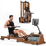 WENOKER Water Rowing Machine for Home Use, Wooden Foldable Rower Machine with Adjustable Monitor & Bluetooth APP, Large Water Tank & Comfortable Seat for Immersive Water Rower, 350LBS Weight Capacity