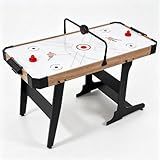 RAYKEEP 57" Foldable Air Hockey Table for Kids & Adults, Space-Saving Arcade Game Table with LED Light-Up Scoreboard, Powerful 12V Motor for Family Game Rooms (Wood Grain)