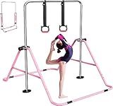 FBSPORT Gymnastics Bar for Kids，Adjustable Height Gymnastic Horizontal Bars,Junior Training Bar Children Folding Training Monkey Bars for Home Using (Pink)