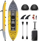 Danrelax 2-Person Inflatable Kayak for Adults, Heavy-Duty PVC, Drop-Stitch Floor, Portable, Lightweight, and Durable Tandem Kayak for Fishing, Touring, and Water Sports, Yellow