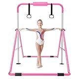 Safly Fun Gymnastics Bar for Kids 3-9, Foldable & Adjustable 35"-51", Supports 140Lbs with Pad, Easy to Assemble, Gymnastics Equipment for Indoor/Outdoor Training