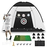 Golf Net: 10x7FT Practice for Backyard Driving, Hitting with Tri-Turf Golf Mat, Indoor Training Chipping Aid Nets with Reduce Noise Nylon Target, Present for Him