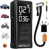 Tire Inflator Portable Air Compressor - 5200mAh 150PSI Quickly Inflate Portable Air Pump for Car Tires/Bike/Basketball with LED Large Dual Screen, Pressure Gauge & Auto Shut-Off