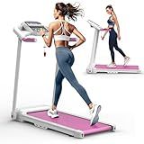 XMKEY Folding Treadmill for Home, 2.5HP Quiet Motor, 300 LBS Capacity, Compact Design with Cup&Pad Holder, LED Display,Safety Key,Heart Rate Sensor,0.5-7.5MPH Speed (Pink)