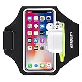 Running Armband with Earphone Bag Cell Phone Armband for iPhone 16 15 Pro 14 Plus 13 11 XR XS, Galaxy S24/S10 Water Resistant Sports Phone Holder Case & Zipper Slot Car Key Holder for 6.7 inch Phone
