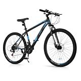 CamPingSurvivals 26/27.5 Inch Mountain Bike 21 Speed Bikes for Adults | Men & Women Mountain Bike with All-Terrain Tires, Double Disc Brake, Suspension Fork and Comfort Adjustable Seat (26" Blue)
