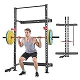 VEVOR Folding Power Cage, Wall-Mounted Power Rack Squat Rack, Multifunctional Strength Training Workout Equipment with Landmine Holder, Adjustable J-Hooks & Pull-Up Bar for Home Gym, 1000LBS Capacity
