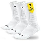 NXTRND 3 Pairs Compression Sports Crew Socks for Men, Cushion Athletic Socks, Basketball, Football and Running (White, L/XL)