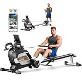 pooboo Rowing Machines for Home, Magnetic Rowing Machine with Adjustable Resistance, Folding Rower Machine of Quiet, 350lbs Weight Capacity, Comfortable Seat Cushion, LCD Monitor, App Support