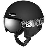 Odoland Kids Ski Helmet, Snow Helmet with Ski Goggles for Boys and Girls, Safety Youth Snowboard Sports Helmets and Goggles Set for Children Ages 6-14, Black, XS