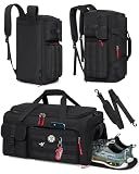 RAINSMORE Gym Bag for Men, 45L Sports Travel Duffel Bag with Shoe & Laptop Compartment, Gym Workout Backpack Carry On Weekender Bag Overnight Backpack for Travel, Black