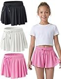 1 or 3 Pack Girls Flowy Shorts with Spandex Liner & Pocket, 2-in-1 Athletic Butterfly Shorts for Running Dance (Set 2, Medium)