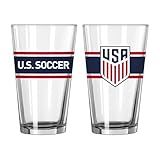 Logo Brands US Mens Soccer Team 16oz Stripe Glass Pint - Chip-Resistant, Dishwasher Safe, Pressed Glass Drinkware