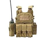 Invenko Heavy Duty Tactical Molle Airsoft Vest Outdoor Hunting Paintball Sports Outdoor Gaming Security Guard Duty Soft Vest (tan)