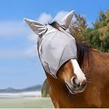 Raelitego Horse Fly Mask, Adjustable Fly Masks for Horses with Ears, UV Protection from Insect Pests Comfort Mesh Without Nose Average Size Horses Accessories(Large)