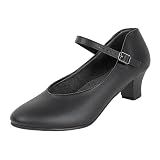 Dynadans Women's Character Shoe Ankle Strap 1.5'' Latin Dance Shoes Black 10.5