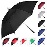 MRTLLOA Extra Large Black Golf Umbrella, 54/62/68/72 Inch Automatic Open, Oversize Double Canopy Vented Windproof Waterproof Sports Stick Umbrellas for Rain(62 Inch Black)
