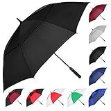 MRTLLOA Extra Large Black Golf Umbrella, 54/62/68/72 Inch Automatic Open, Oversize Double Canopy Vented Windproof Waterproof Sports Stick Umbrellas for Rain(62 Inch Black)