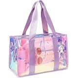 Fammart Iridescent Clear Beach Bags Waterproof Sandproof for Women, Large Jelly Tote Zipper Pool Bag Cruise Essentials 2026