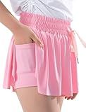 zqajuxg Girls Flowy Shorts with Spandex Liner,2 in 1 Butterfly Shorts Teen Girls with Pockets for Sports，Running，Athletic/Light Pink/6-8 Years