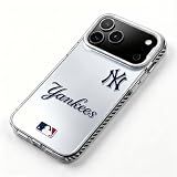 KOYOEY MLB New York Yankees Phone Case, Shockproof Protective Cover for iPhone 17 Pro Max, Silver-Plated Back with Raised Camera Protection, NY Yankees Gift