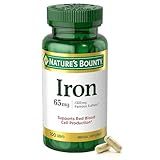 Nature’s Bounty Iron 65mg, 325 mg Ferrous Sulfate, Cellular Energy Support, Promotes Normal Red Blood Cell Production, 1 Serving Per Day, Gluten Free, 100 Vegetarian Tablets