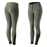 Equinavia Astrid Womens Silicone Knee Patch Breeches | Mid Rise Riding Pants with Phone Pockets - Agave Green/Green - 36