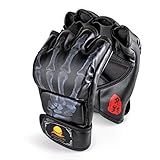 ZooBoo MMA Gloves, Half-Finger Boxing Fight Gloves MMA Mitts with Adjustable Wrist Band UFC Gloves for Sanda Sparring Punching Bag Training (One Size Fits Most)