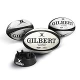 Gilbert G-TR4000 Black Rugby Training Ball Size 5 Set of 3 + Kicking Tee