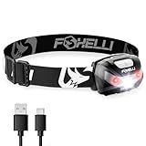 Foxelli Rechargeable LED Headlamp - Super Bright, Lightweight and Comfortable Head Light for Running, Camping, Hiking and Work, Suitable for Adults and Kids