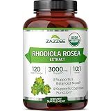 Zazzee USDA Organic Rhodiola 10:1 Extract, 120 Capsules, 4 Month Supply