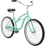 sixthreezero Urban Lady Beach Cruiser Bike, Women's Single Speed Hybrid Bicycle, 26 Inch Wheels, Mint Green with Black Seat and Grips